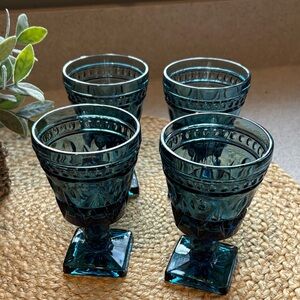(4) Vintage Indiana Glass Colony Park Lane Blue Wine Glasses 4 1/2"
